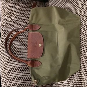 Longchamp Le Pliage Bag Green with Tan leather